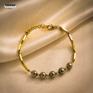 Pyrite Crystal Rice Chain Bracelet