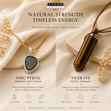 Peru Pyrite Pendant & Tiger eye Pencil Pendent - With Velore Snake Chain