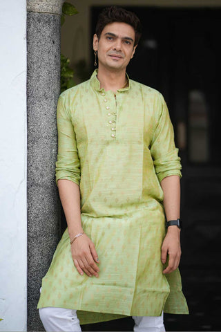 Chanderi Silk Lime Green Kurta