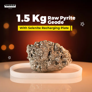 1.5 Kg Raw Pyrite Geode Stone With Selenite Recharging Plate