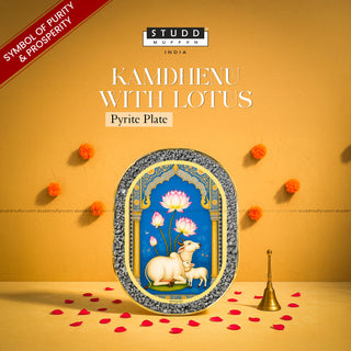 Kamdhenu with Lotus Pyrite Plate [ Rounded Rectangle ]