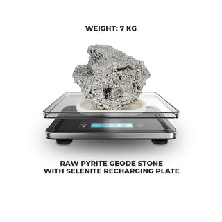 7 Kg Raw Pyrite Geode Stone With Selenite Recharging Plate