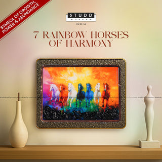 7 Rainbow Riche Rich Horses of Harmony With Gold Frame [Rectangle Shape]