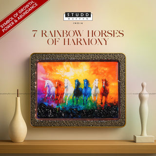 7 Rainbow Horses of Harmony With Gold Frame [Rectangle Shape]