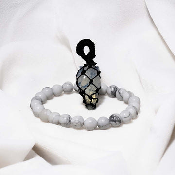 Anxiety Free Combo (Opalite Mesh Weave Crystal Pendant + Howlite Bracelet)