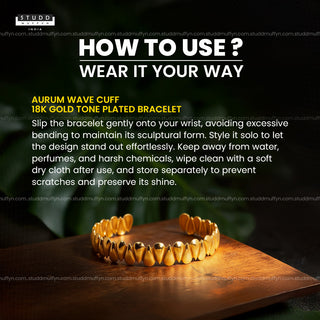 Aurum Wave Cuff - 18K Gold Tone Plated Bracelet