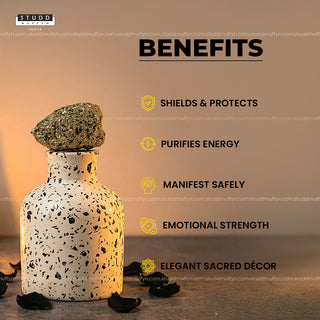 Black Tourmaline Wishlist Vase With Pyrite Geode