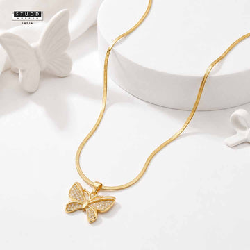 Brave Wings Butterfly Pendant - 24K Gold Plated [ With Velore Snake Chain]