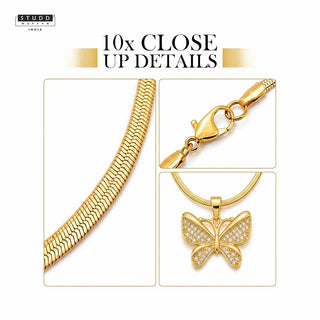 Brave Wings Butterfly Pendant - 24K Gold Plated [ With Velore Snake Chain]