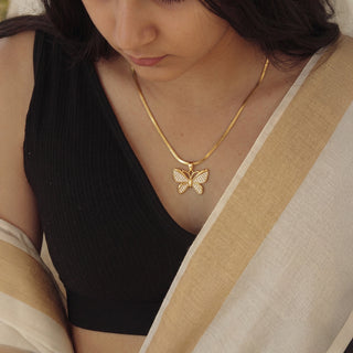 Brave Wings Butterfly Pendant - 24K Gold Plated [ With Velore Snake Chain]