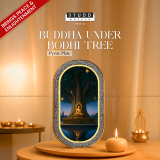 Buddha under Bodhi Tree Pyrite Plate [Capsule shape]