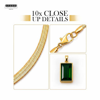 Green Emerald Pendant - 24K Gold Tone Chain