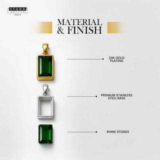 Green Emerald Pendant - 24K Gold Tone Chain