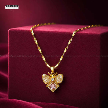 FreeFlow Butterfly Crystal Pendant - 24K Gold Plated [ With Velore Snake Chain]