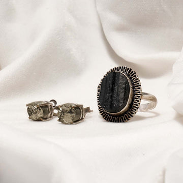 Gems Of Gratitude (Pyrite Stud Earrings + Black Tourmaline Ring)