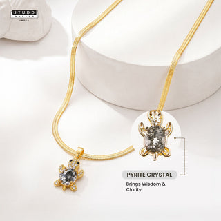 Glow Shell Turtle Crystal Pendant - 24K Gold Toned