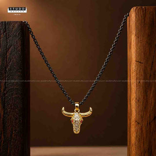 Guardian Bull Pendant - 24k Gold Tone Plated [ Black Chain ]