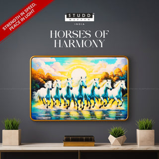 7 Horses of Harmony With Gold Frame