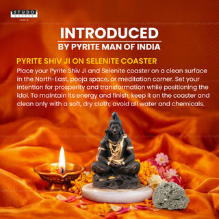 Pyrite Shiv Ji on Selenite Coaster I Miniature Series