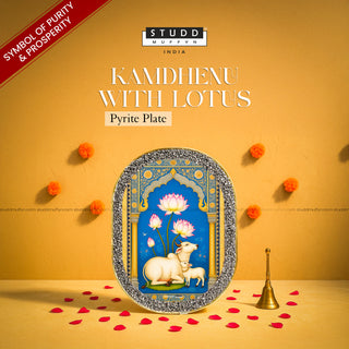 Kamdhenu with Lotus Pyrite Plate [ Rounded Rectangle ]