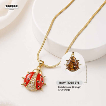 Lucky Ladybug Pendant - 24K Gold Plated [ With Velore Snake Chain]