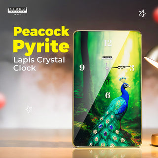 Peacock Pyrite–Lapis Crystal Clock
