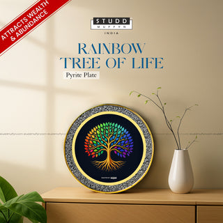 Rainbow Tree of Life Pyrite Plate [ Round Shape ]