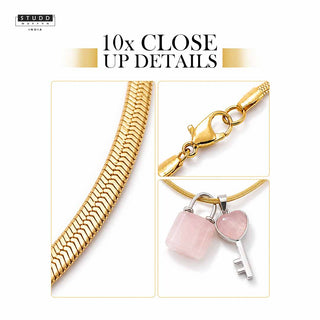 Rose Quartz Lock & Key Crystal Pendant With Chain