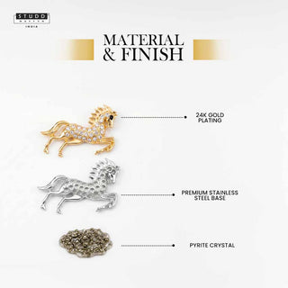 Spirit of Stallion Pyrite Pendant - 24K Gold Plated [ With Black Boxer Chain]