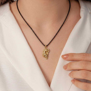 Fierce Tiger Pendant - 24k Gold Tone Plated [ Black Chain ]