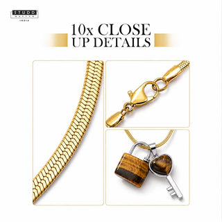 Tiger Eye Lock & Key Crystal Pendant With Chain