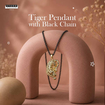 Fierce Tiger Pendant - 24k Gold Tone Plated [ Black Chain ]
