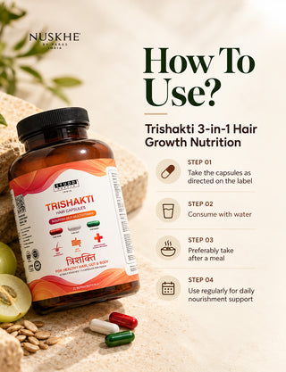 Trishakti 3-in-1 Hair Growth Nutrition | Hair + Gut + Multivitamin Capsules | 90 Veg Capsules