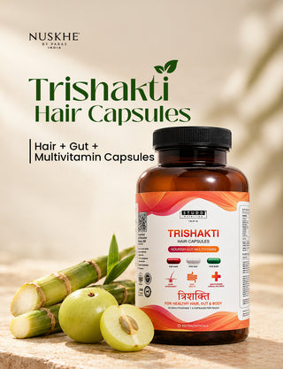 Trishakti 3-in-1 Hair Growth Nutrition | Hair + Gut + Multivitamin Capsules | 90 Veg Capsules
