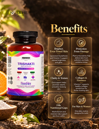 Trishakti Glutathione Skin Glow Capsules | Skin + Gut + Multivitamin | 90 Veg Capsules for Men & Women