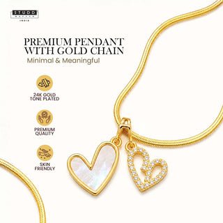 Twin Hearts Pendant - 24K Gold Plated [ With Velore Snake Chain]