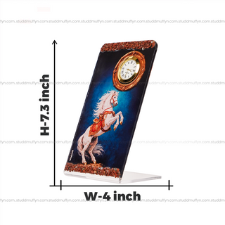 White Horse Red Jasper Crystal Table Clock