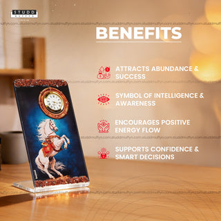 White Horse Red Jasper Crystal Table Clock