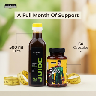 Pack sizes of the capsules and juice with quantity callouts